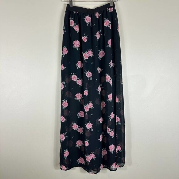 H&M Black Floral Chiffon Sheer High Waisted Maxi Skirt - Picture 2 of 7